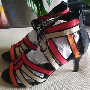 Multi colored strappy heels